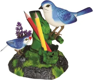 Robot Bird, Electric Singing Chirping Bird Toy with Penholder and Mini Drawer, Battery Operated Realistic Motion & Sound for Office Desk and Room, Electronic Pets