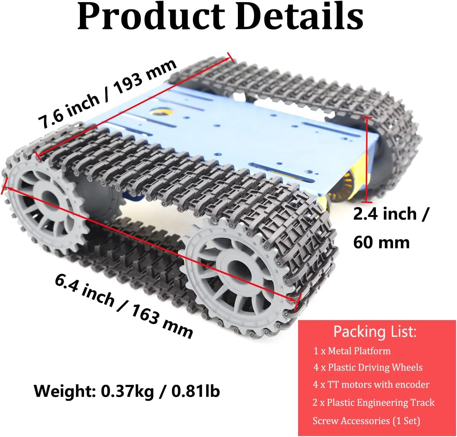 Robot Tracked RC Tank Chassis Kit with 4pcs DC TT Motors for Arduino UNO R3, Raspberry Pie, STEAM Education, TT04 Metal Crawler Smart Tank Car Chassis Platform for Adults Teens (Blue)