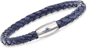 Ross-Simons Phillip Gavriel Men's Blue Leather Bracelet With Single Sapphire in Sterling Silver. 8 inches