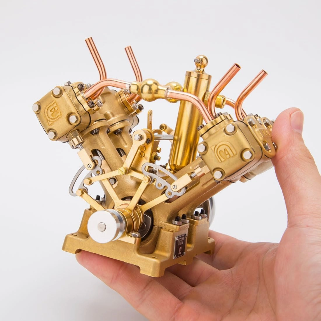 RW-V4 Mini Steam Engine Model, Reciprocating Steam Engine Model for 90-150cm Steamships, Physical Science Experiment Display for Teens, Home or Office Decor (Without Boiler)