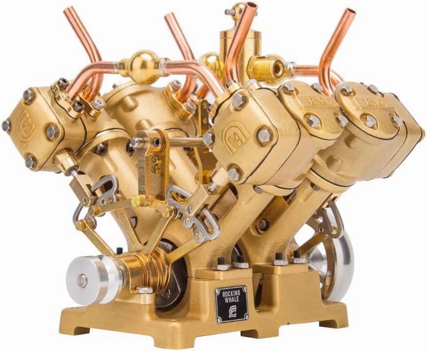 RW-V4 Mini Steam Engine Model, Reciprocating Steam Engine Model for 90-150cm Steamships, Physical Science Experiment Display for Teens, Home or Office Decor (Without Boiler)