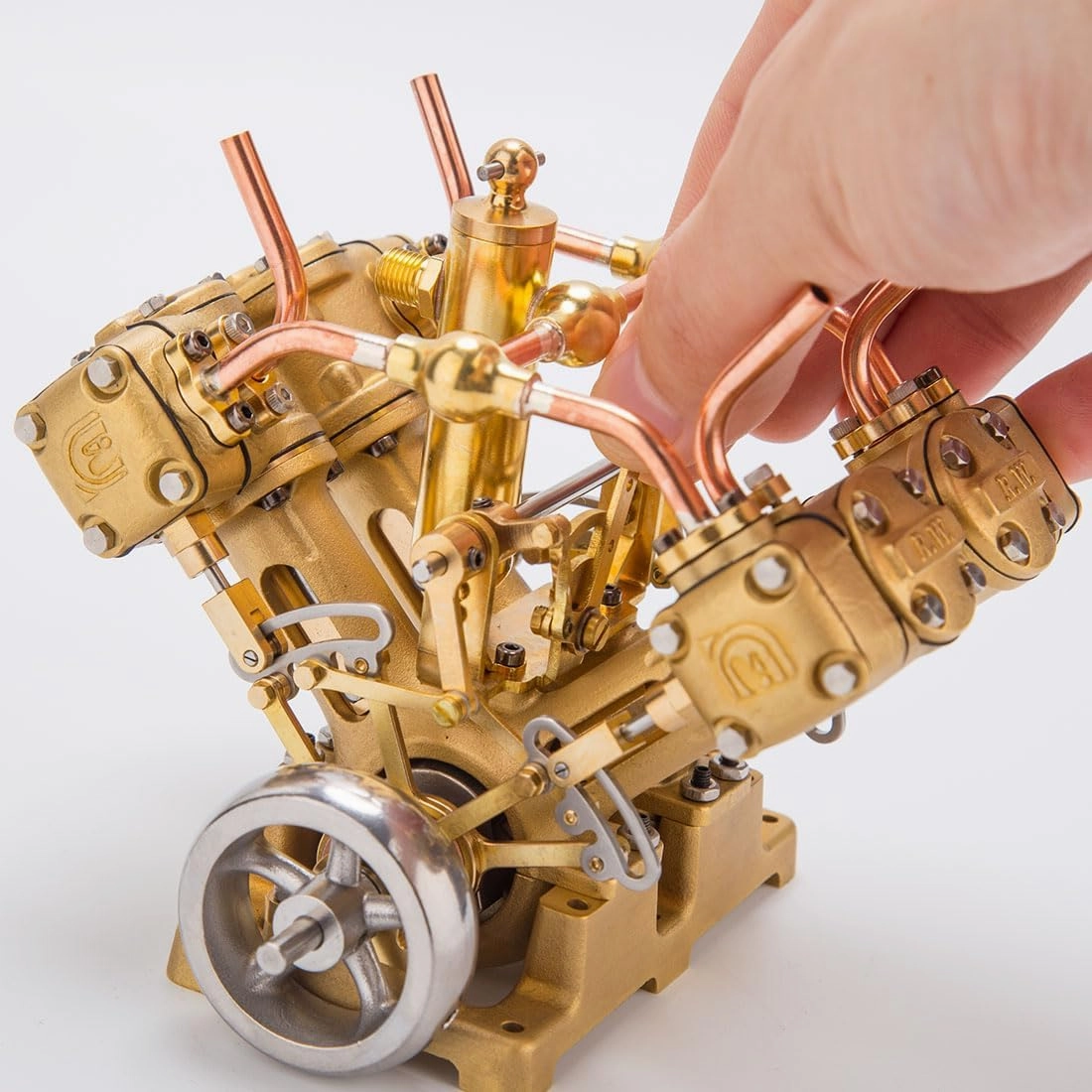 RW-V4 Mini Steam Engine Model, Reciprocating Steam Engine Model for 90-150cm Steamships, Physical Science Experiment Display for Teens, Home or Office Decor (Without Boiler)