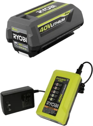 RYOBI 40V Battery and Charger Kit 4.0 Ah Lithium-Ion Battery Set OEM OP40404   OP403A (2021 Redesign with Easy Eject Latch)