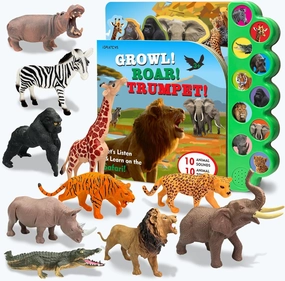 Safari Animals Figures Toys with Sound Books, 10PCS Realistic Jungle Animals Figures & Safari Animals Book with 10 Buttons, Zoo Animal Toys, Learning Toy for 3  Year Old Boys, Girls, Kids