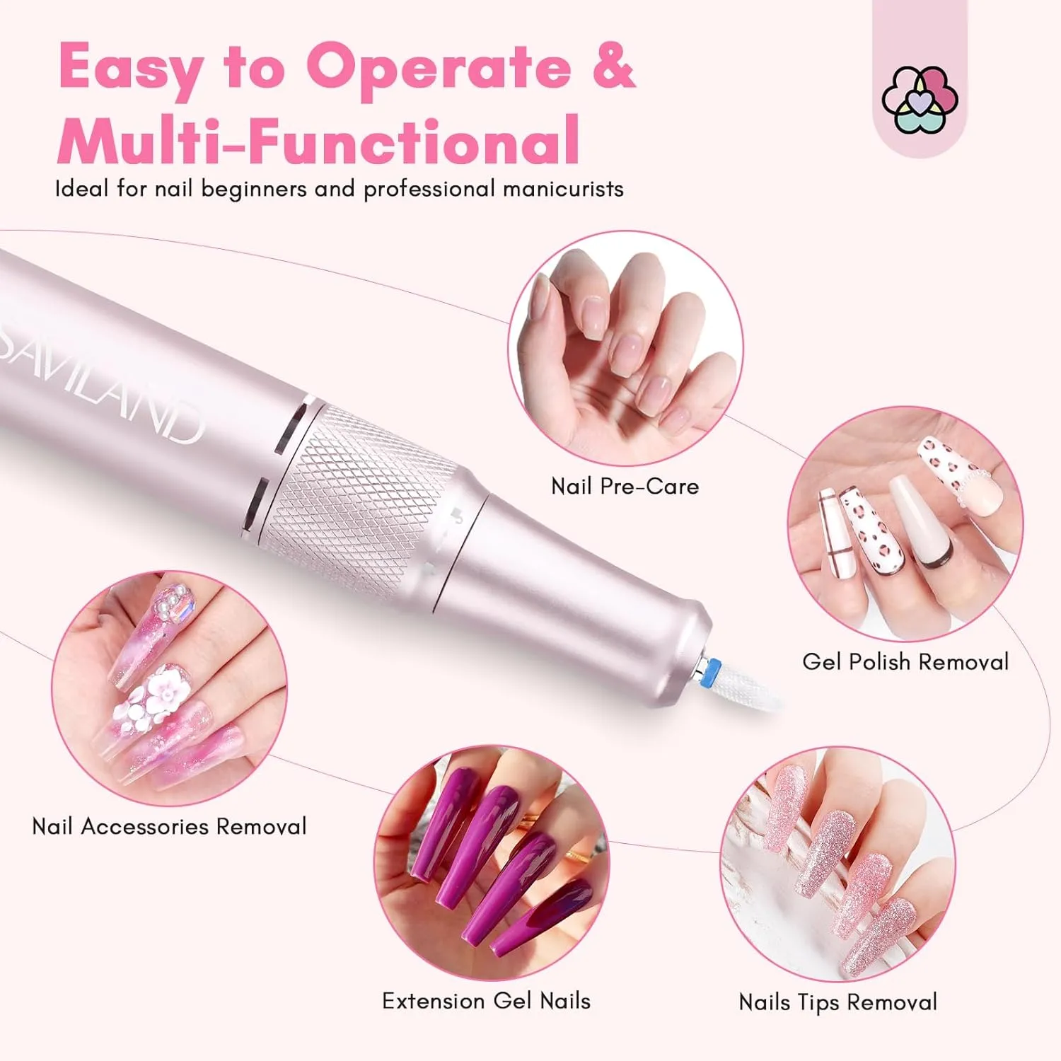 SAVILAND Professional Nail Drill: 40000 RPM PRO Electric Nail Drill Machine Nail File with Colorful Nail Bits for Manicure Pedicure Acrylic Removal Polishing Tools Kit for Salon Home Use