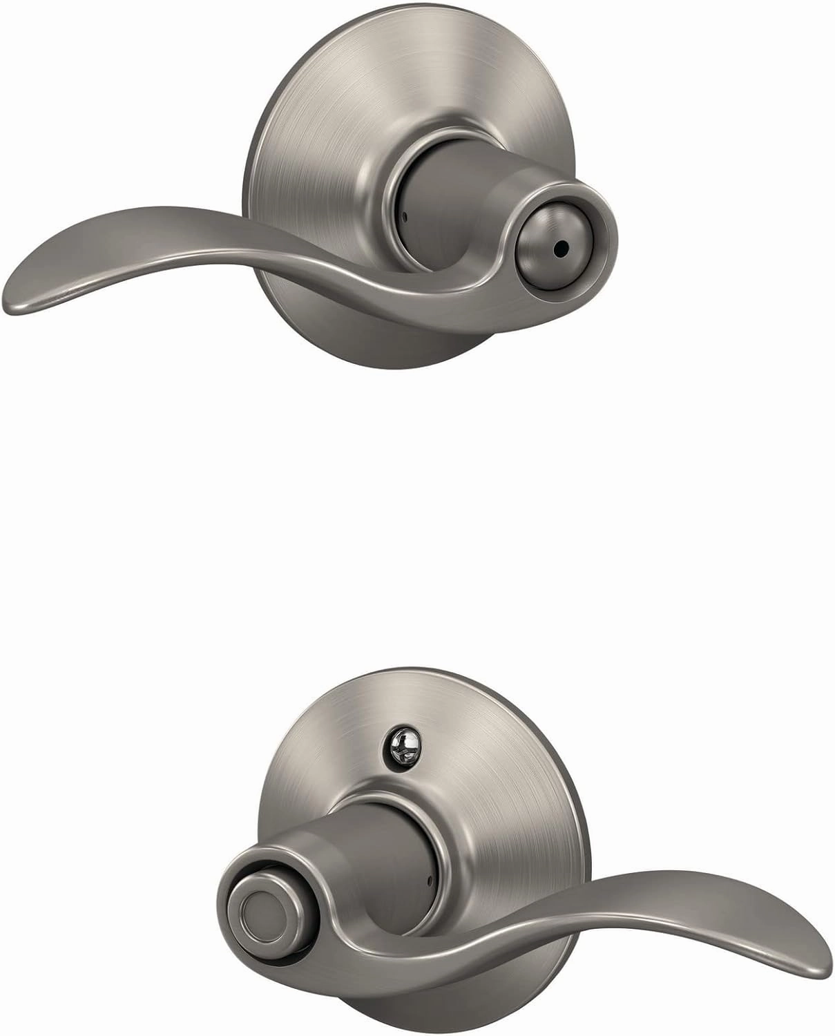 Schlage F40 V ACC 619 Accent Door Lever, Bed & Bath Privacy Lock, Satin Nickel, 5.5"L x 2.25"W