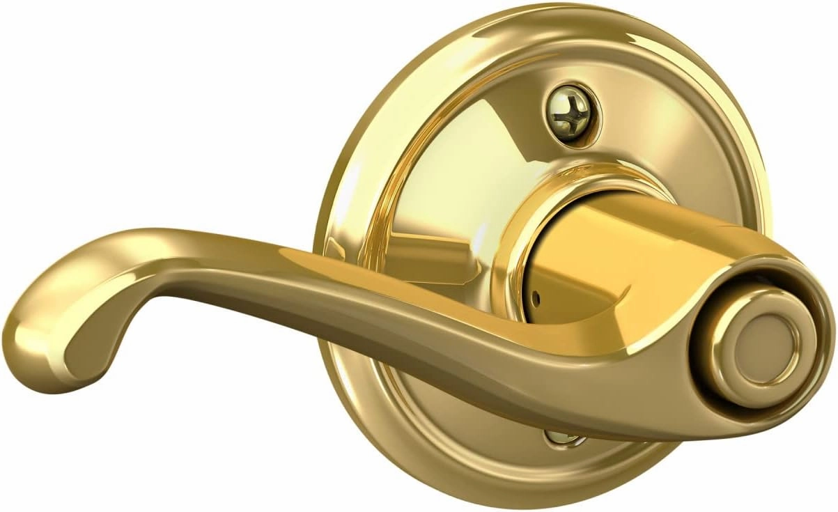 Schlage F40 V FLA 605 Flair Door Lever, Bed & Bath Privacy Lock, Bright Brass