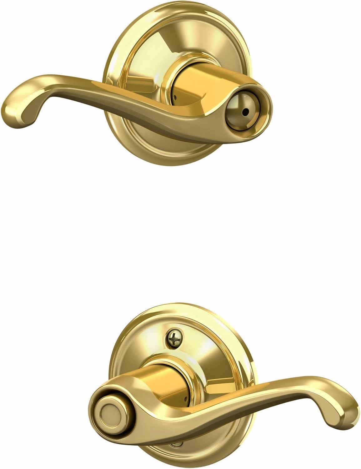 Schlage F40 V FLA 605 Flair Door Lever, Bed & Bath Privacy Lock, Bright Brass