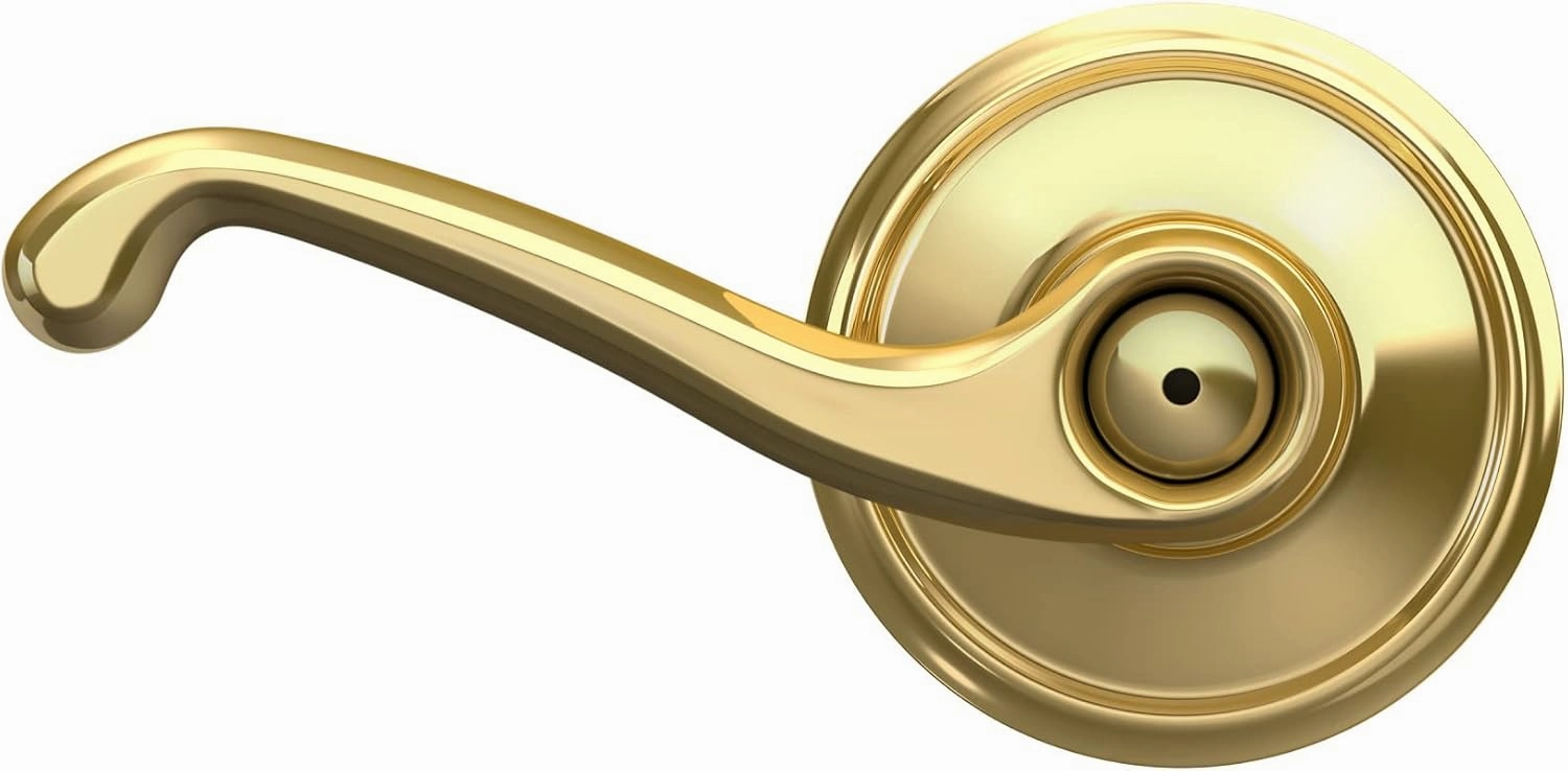 Schlage F40 V FLA 605 Flair Door Lever, Bed & Bath Privacy Lock, Bright Brass