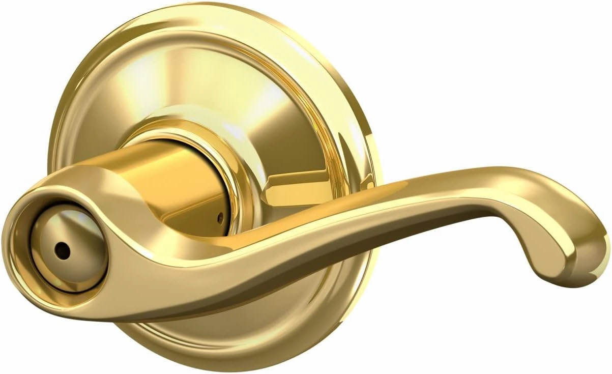 Schlage F40 V FLA 605 Flair Door Lever, Bed & Bath Privacy Lock, Bright Brass