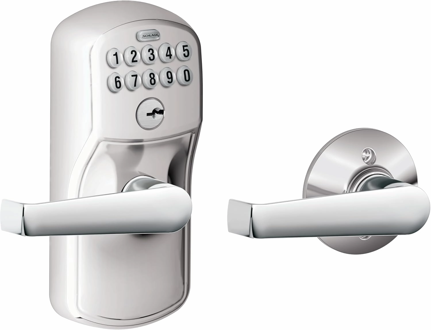 SCHLAGE FE575 PLY 626 ELA Plymouth Keypad Entry with Auto-Lock and Elan Levers, Brushed Chrome