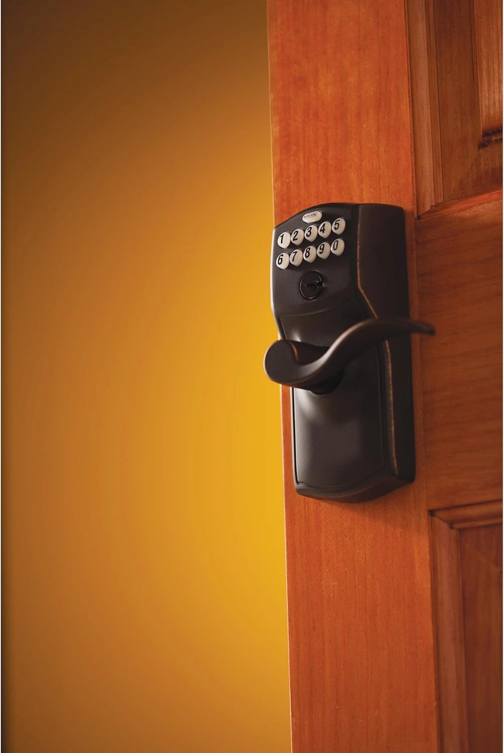 SCHLAGE FE595 CAM 716 ACC Camelot Keypad Entry with Flex-Lock and Accent Levers, Aged Bronze