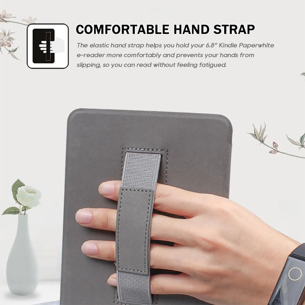SCSVPN Case for 6.8'' Kindle Paperwhite 11th Generation 2021 Release and Kindle Paperwhite Signature Edition - Slim Premium Durable PU Leather Cover with Hand Strap, Auto Sleep/Wake