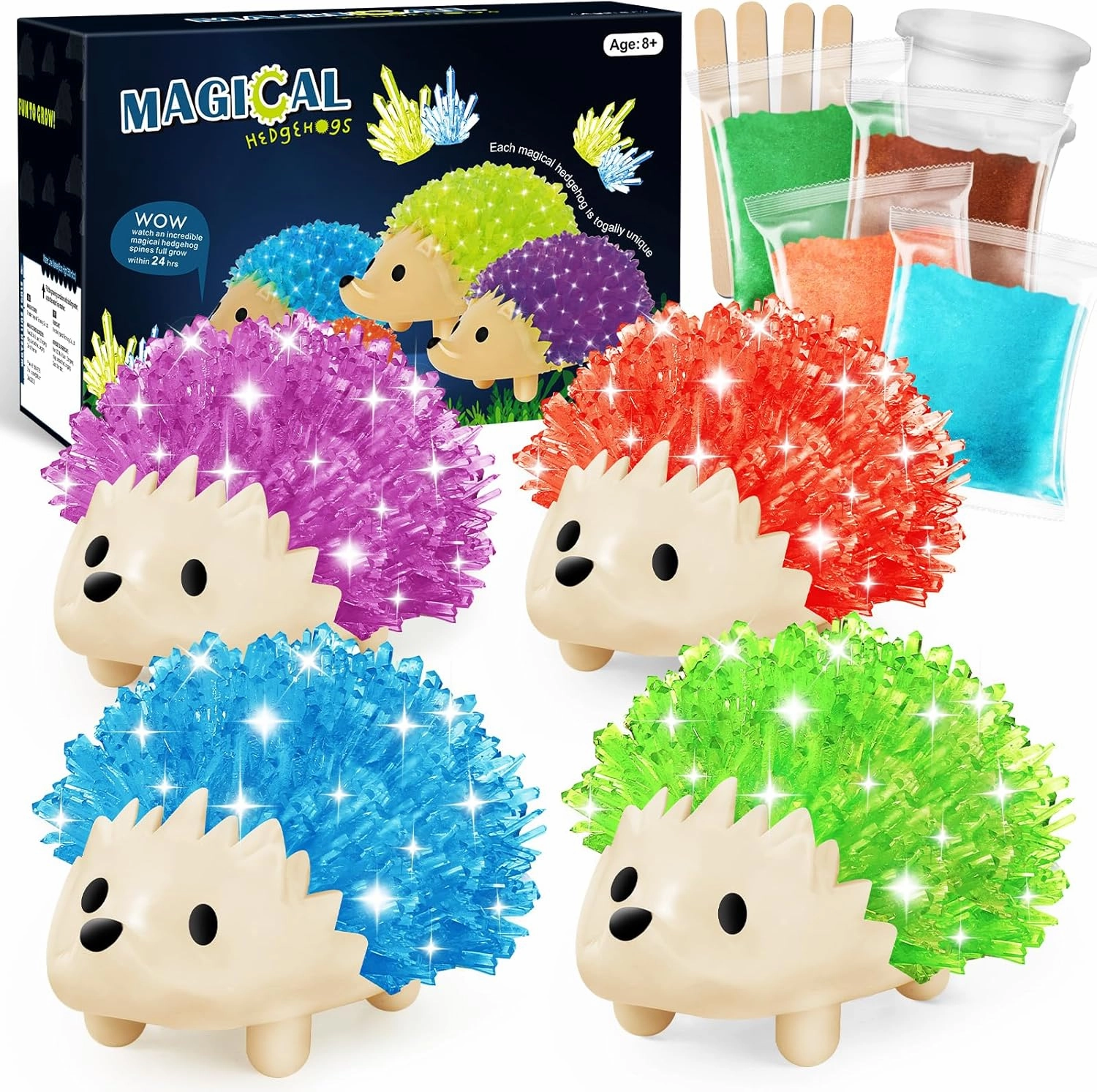 sdaymol Crystal Growing Kit for Kids - 4 Colors Hedgehog to Grow Fast in (24H),Science Experiments Learning & Educational Toys,Science Kits for Kids Age 8-12 STEM Project Gifts for Boys & Girls 6 