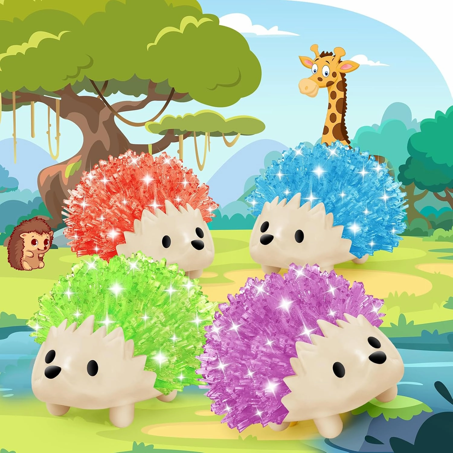 sdaymol Crystal Growing Kit for Kids - 4 Colors Hedgehog to Grow Fast in (24H),Science Experiments Learning & Educational Toys,Science Kits for Kids Age 8-12 STEM Project Gifts for Boys & Girls 6 