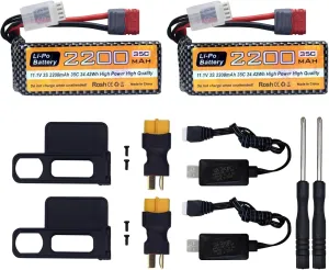 sea jump 2PCS 11.1V 2200mAh 35C 3S Lipo Battery with T Plug and USB Charging Cable Suitable for MJX H16P H16E H16GT H16BM H16PL 14301 RC Car High-Speed Drift Model Toy Car Upgrade Battery