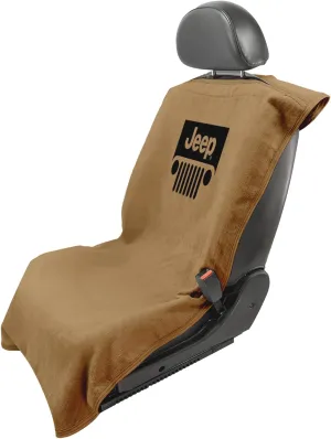 Seat Armour Seat Protector Towel 'Jeep with Grille' - Soft Machine Washable Jeep Seat Cover Towel - Easy to Install, Multipurpose Jeep Seat Towel - Tan