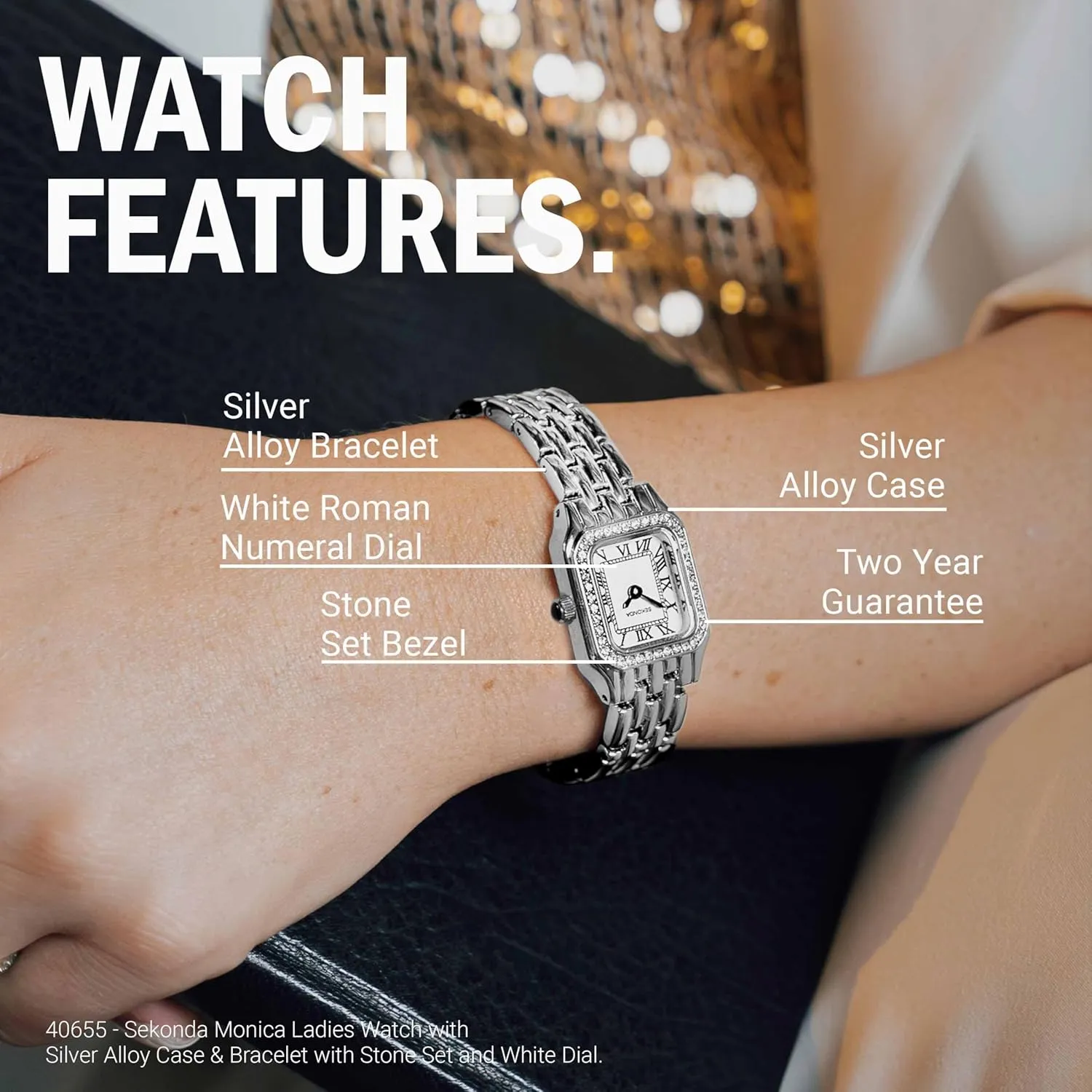Sekonda Monica Ladies 20mm Quartz Watch, Alloy Case & Bracelet with Stone Set Bezel & White Dial