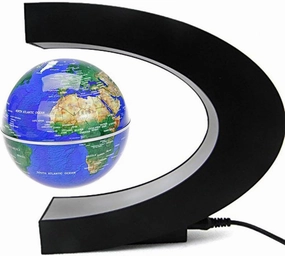 Senders Floating Globe with LED Lights C Shape Magnetic Levitation Floating Globe World Map for Desk Decoration (Dark Blue)