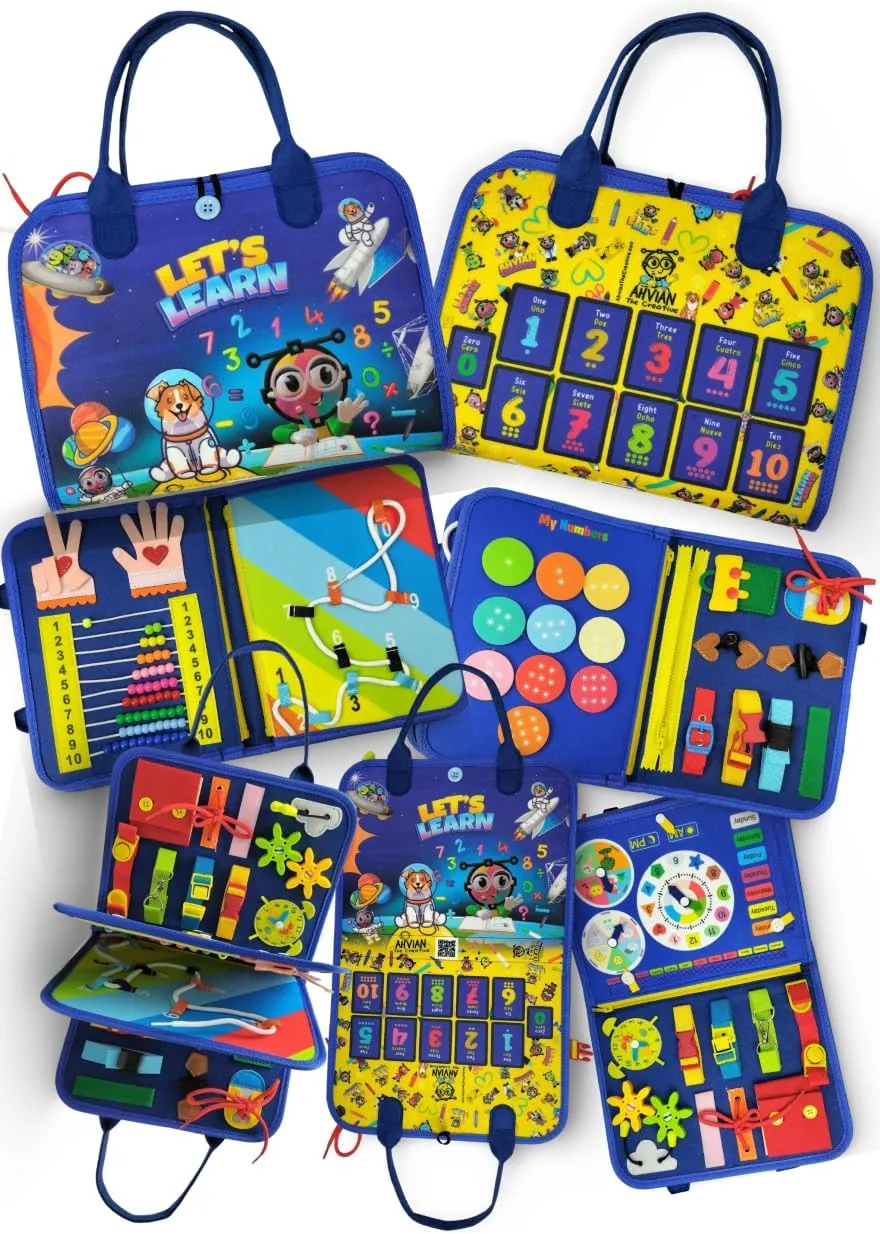 Sensory Activity Boards for Autism, ADHD, SPD (Sensory Processing Disorder) - Social Emotional Learning - Buckles Buttons Shoelace. Montessori Motor Skills - Travel (Numbers)
