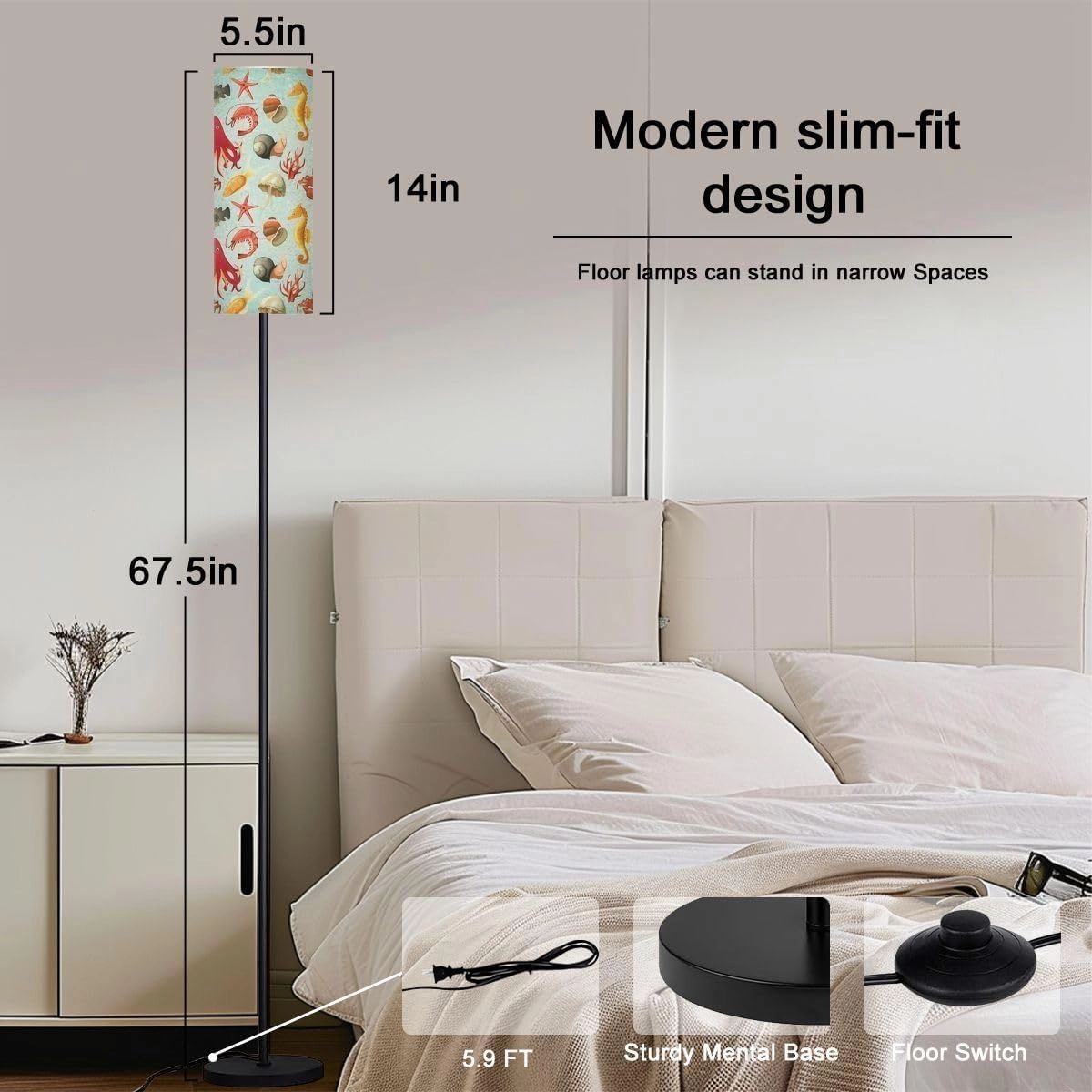 Set Fish Animals from sea Modern Floor Lamp Minimalist Standing Lamps for Living Room LED Corner Lamp Remote Control Metal Pole Lamp for Bedroom, Reading