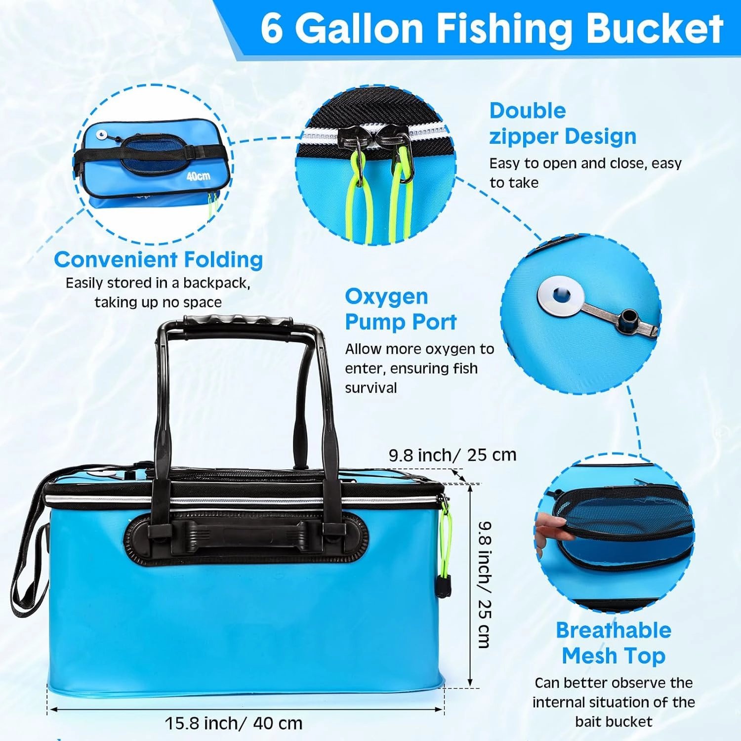 Set of 4 Saltwater Fishing Cast Net, Foldable Fish Bucket, Folding Fishing Landing Net, and 110lb Digital Scale, 6 Gallon Live Fish Bait Bucket
