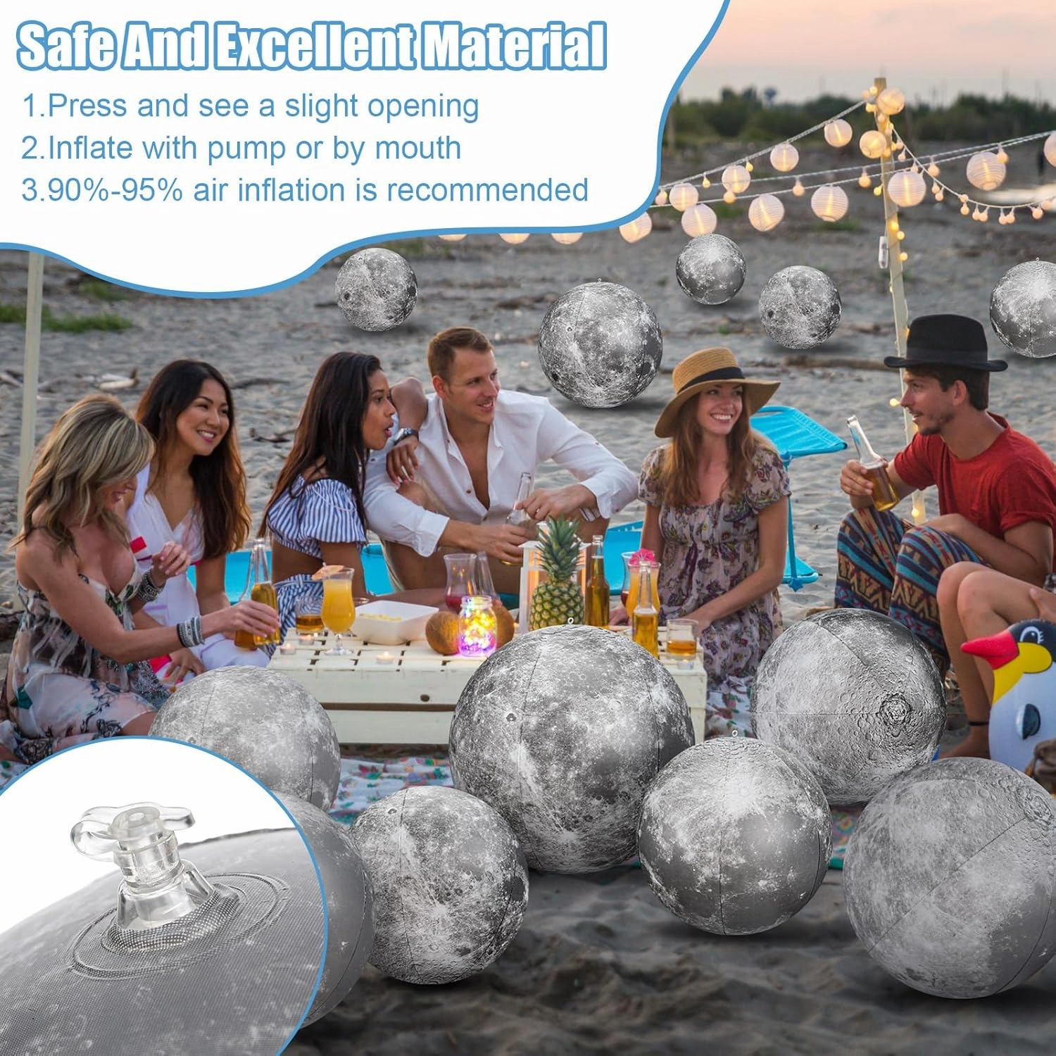 Shappy 12 Packs Moon Inflatable PVC Ball Bulk - Gray Moon Shape Science Teaching Aids Planet Beach Ball for Kid Birthday Party Classroom Planetarium (16 Inch,24 Inch)