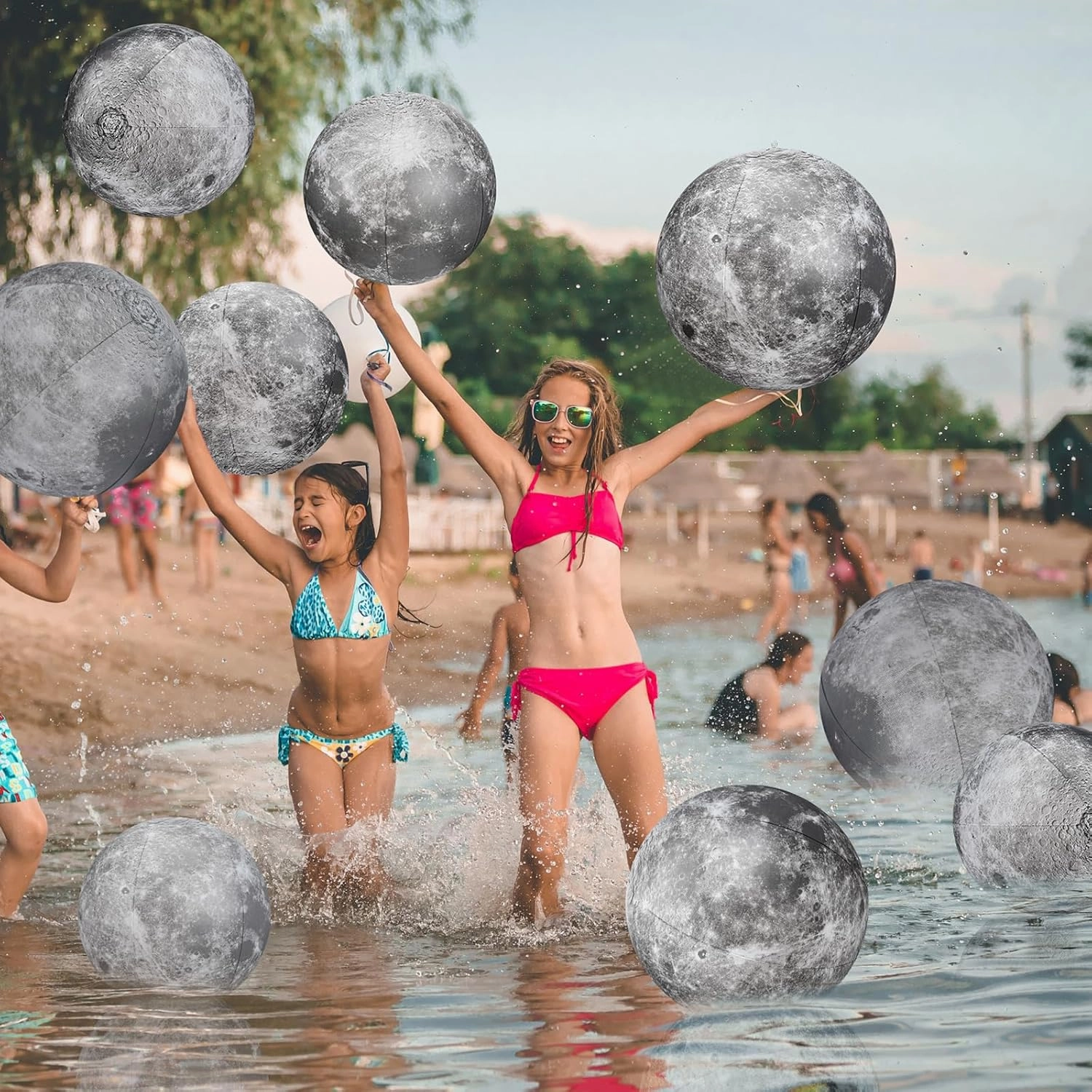 Shappy 12 Packs Moon Inflatable PVC Ball Bulk - Gray Moon Shape Science Teaching Aids Planet Beach Ball for Kid Birthday Party Classroom Planetarium (16 Inch,24 Inch)