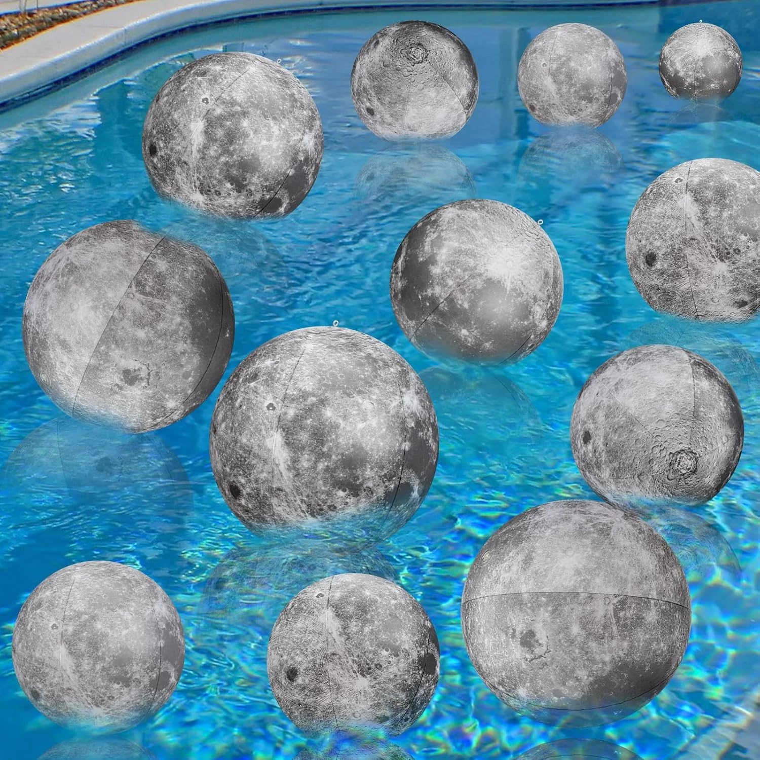 Shappy 12 Packs Moon Inflatable PVC Ball Bulk - Gray Moon Shape Science Teaching Aids Planet Beach Ball for Kid Birthday Party Classroom Planetarium (16 Inch,24 Inch)