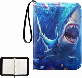 Shark Fish Deep Blue Ocean Card Binder 4 Pocket, Trading Card Holder Fits 400 Game Cards with 50 Removable Sleeves, MTG Card Case Standard Size