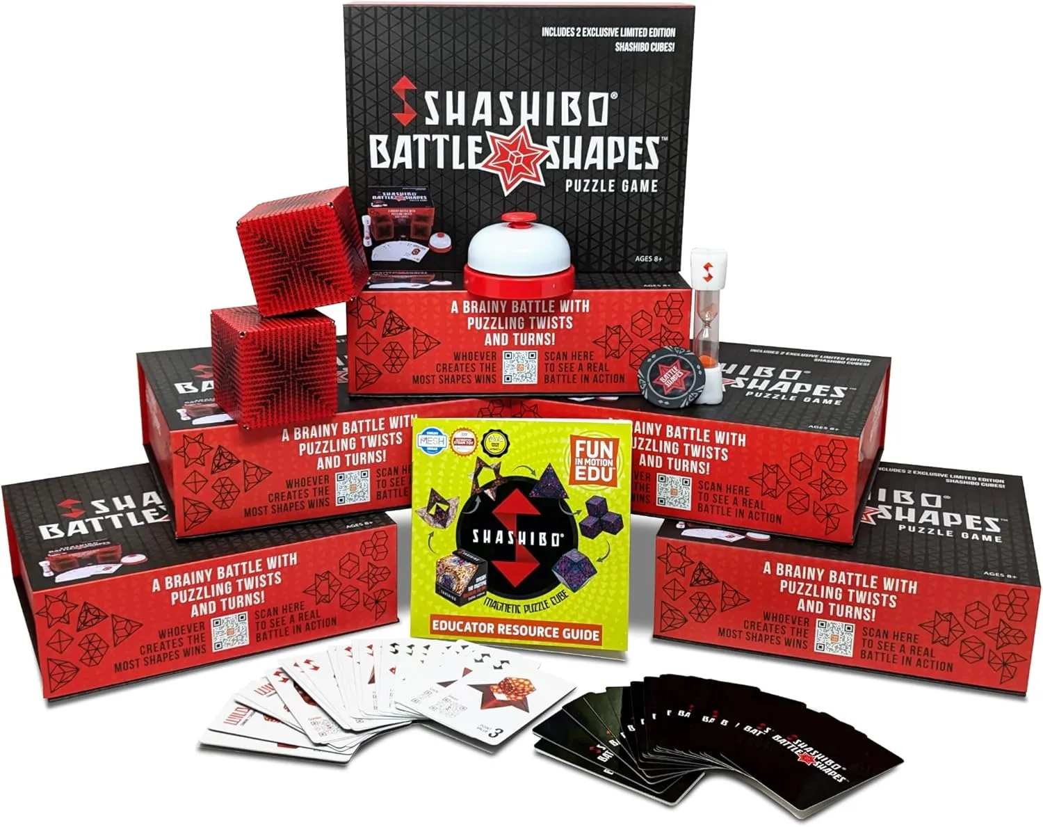 Shashibo Battle Shapes Magnetic Puzzle Games Education Pack - Shape Shifting Box Game for Adults & Kids Ages 8  w/Puzzling Twists and Turns – 6 Sets for Classroom USE - by Fun in Motion Toys