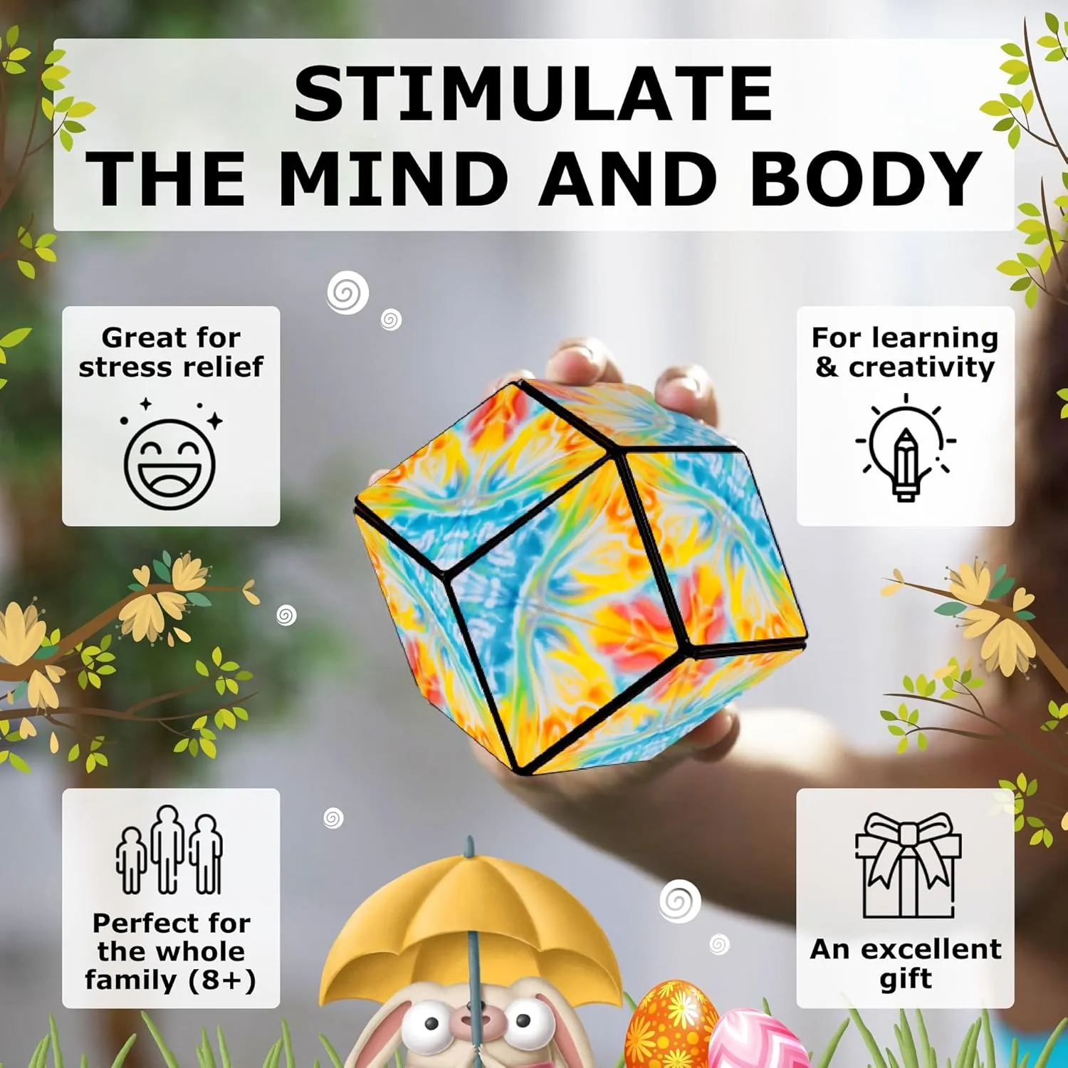 SHASHIBO Easter Limited Edition Shape Shifting Box - STEM Magnetic Fidget Cube That Transforms Into Over 70 Shapes, Download Fun in Motion Toys Mobile App (Cotton Candy)