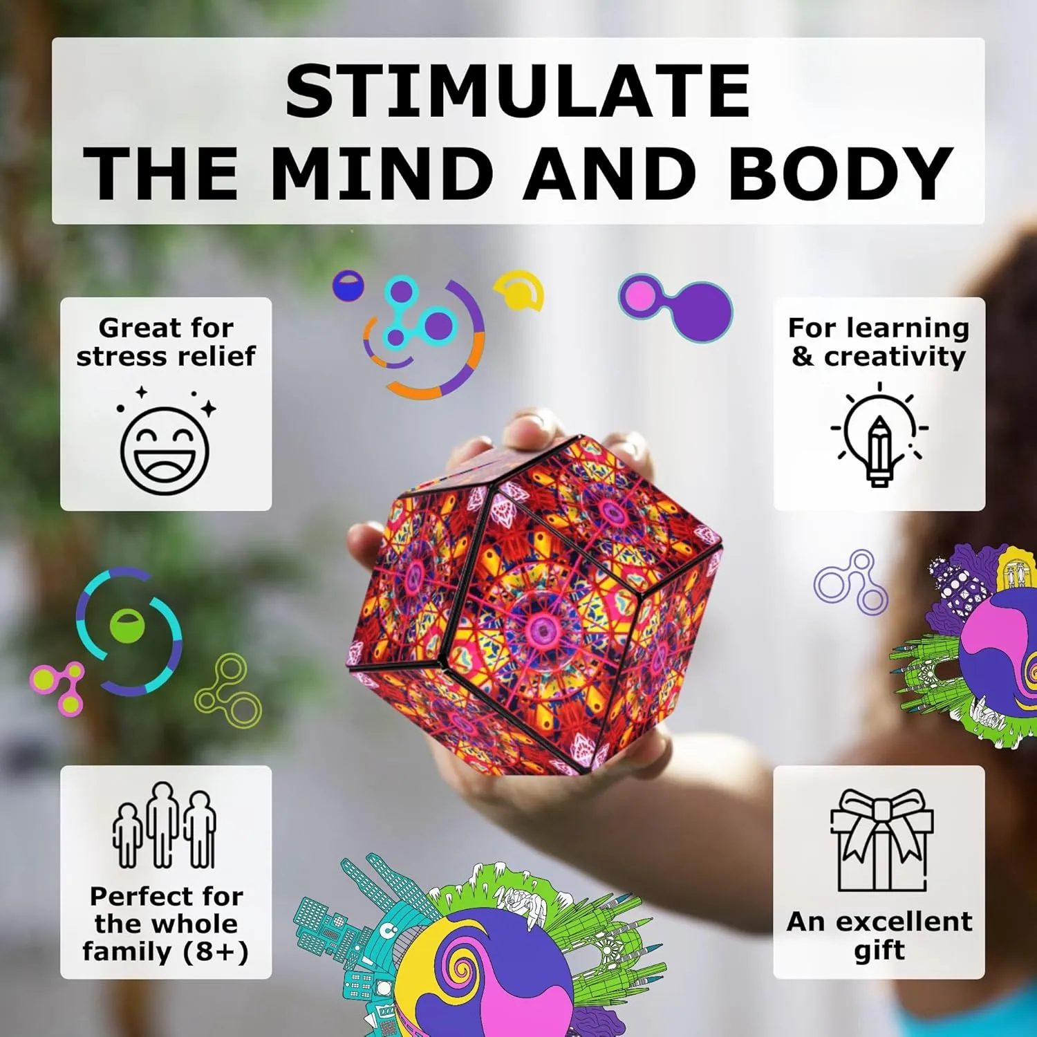 SHASHIBO Meow Wolf Shape Shifting Box - STEM Magnetic Fidget Cube That Transforms Into Over 70 Shapes, Download Fun in Motion Toys Mobile App (QDOT Map)