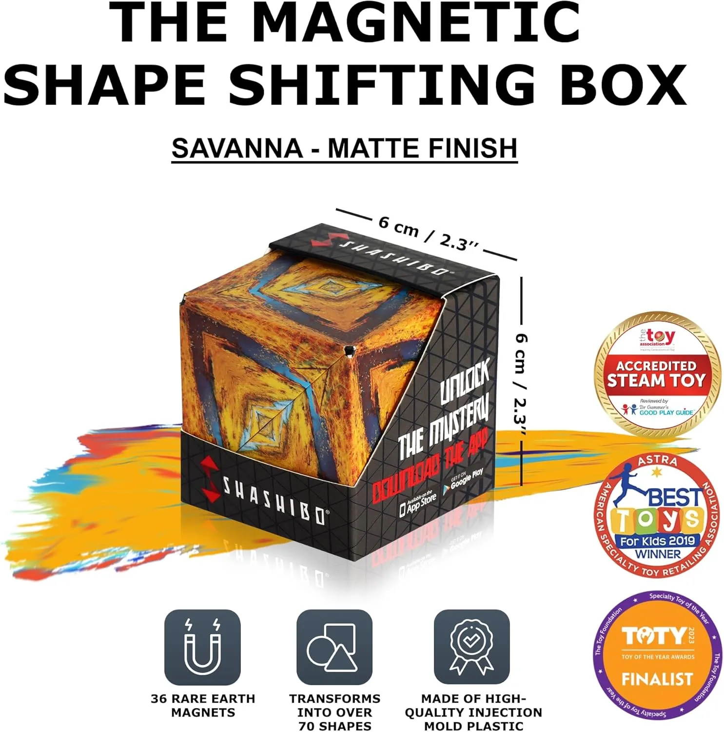 SHASHIBO Shape Shifting Box - Award-Winning, Patented Fidget Cube w/ 36 Rare Earth Magnets - Transforms Into Over 70 Shapes, Download Fun in Motion Toys Mobile App (Wild Series - Savannah)