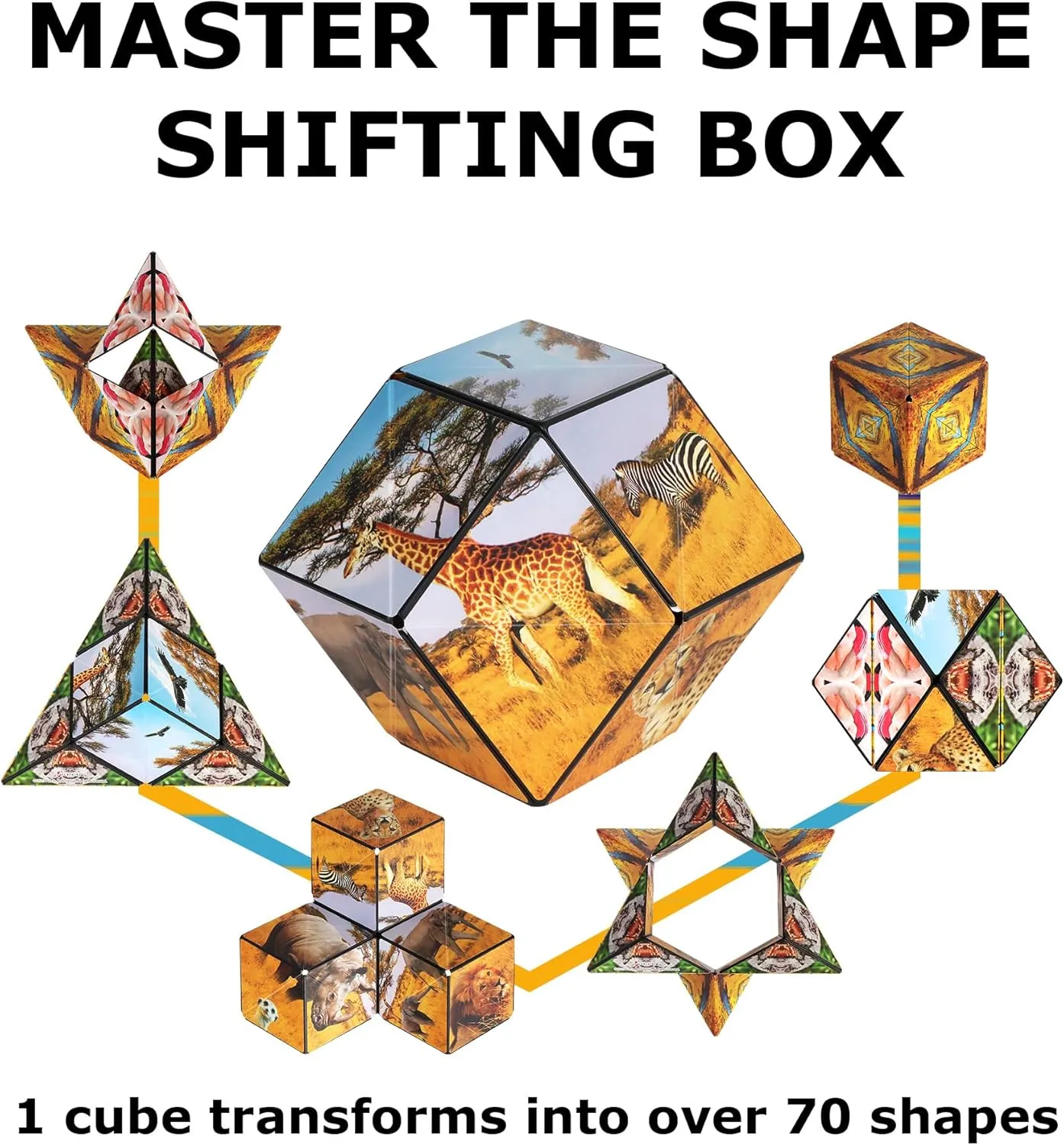SHASHIBO Shape Shifting Box - Award-Winning, Patented Fidget Cube w/ 36 Rare Earth Magnets - Transforms Into Over 70 Shapes, Download Fun in Motion Toys Mobile App (Wild Series - Savannah)