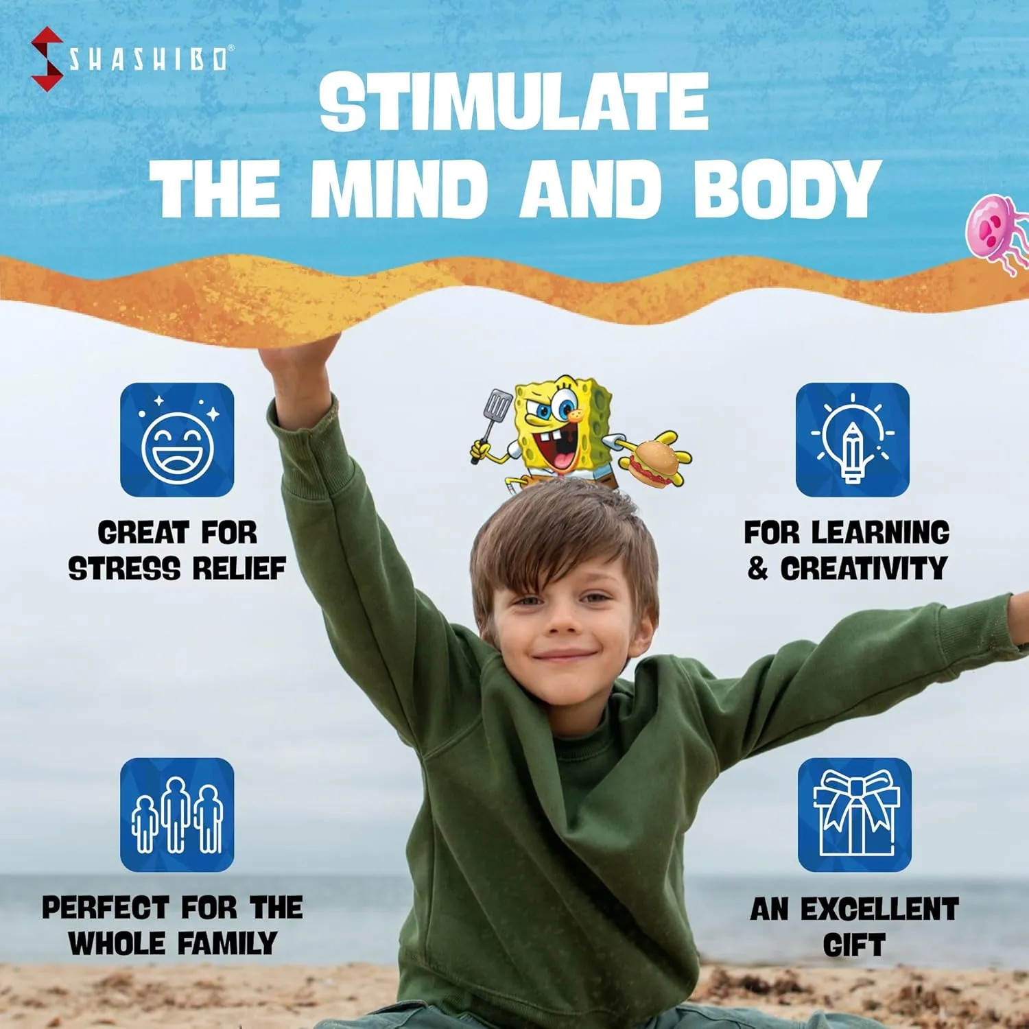 SHASHIBO Spongebob Squarepants Shape Shifting Box - STEM Magnetic Fidget Cube That Transforms Into Over 70 Shapes, Download Fun in Motion Toys Mobile App (Krusty Krab)