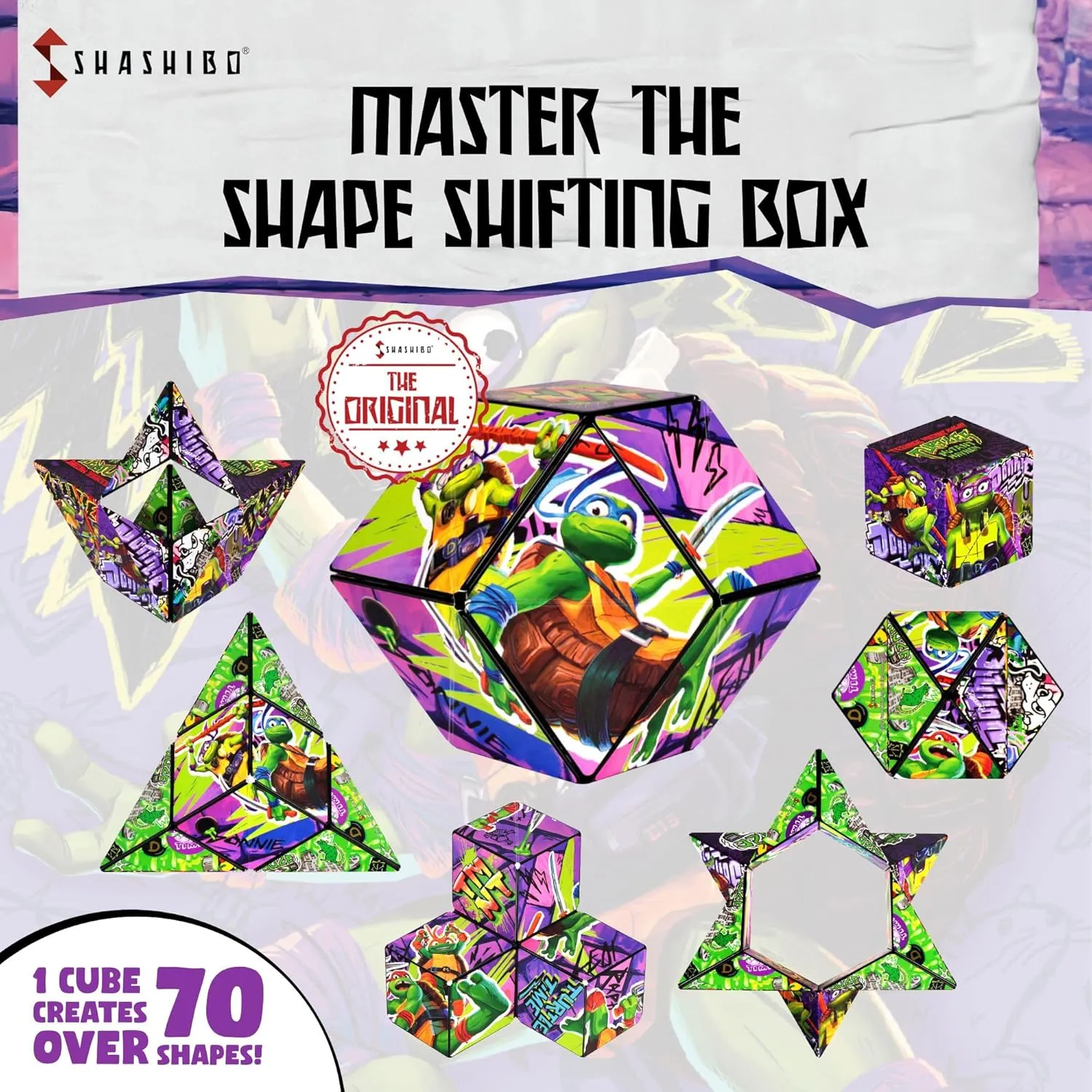 SHASHIBO Teenage Mutant Ninja Turtles Shape Shifting Box - STEM Magnetic Fidget Cube That Transforms Into Over 70 Shapes, Download Fun in Motion Toys Mobile App (Donnie)