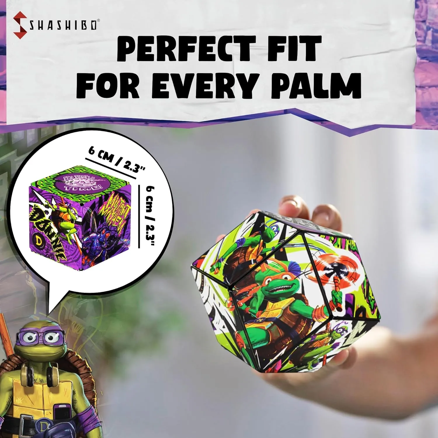 SHASHIBO Teenage Mutant Ninja Turtles Shape Shifting Box - STEM Magnetic Fidget Cube That Transforms Into Over 70 Shapes, Download Fun in Motion Toys Mobile App (Donnie)
