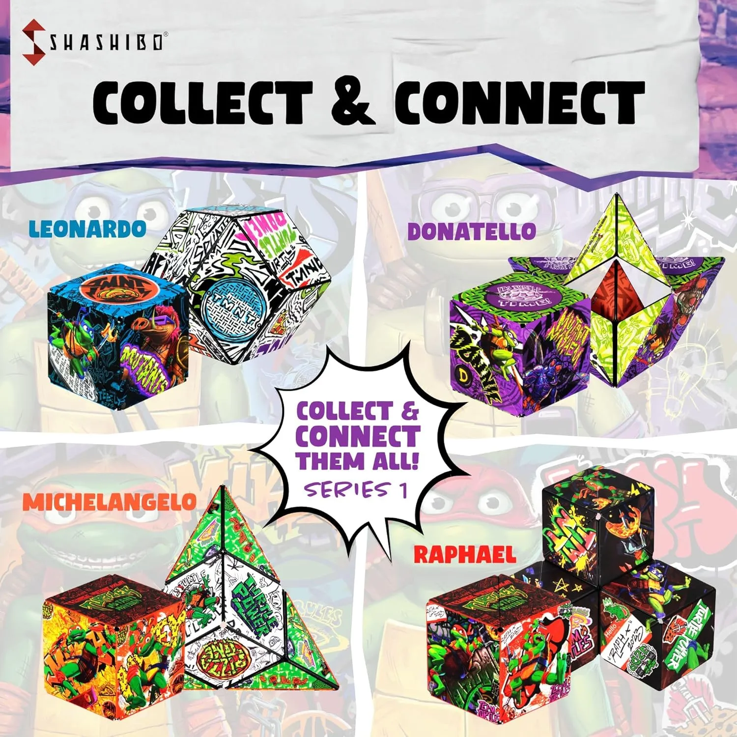 SHASHIBO Teenage Mutant Ninja Turtles Shape Shifting Box - STEM Magnetic Fidget Cube That Transforms Into Over 70 Shapes, Download Fun in Motion Toys Mobile App (Donnie)