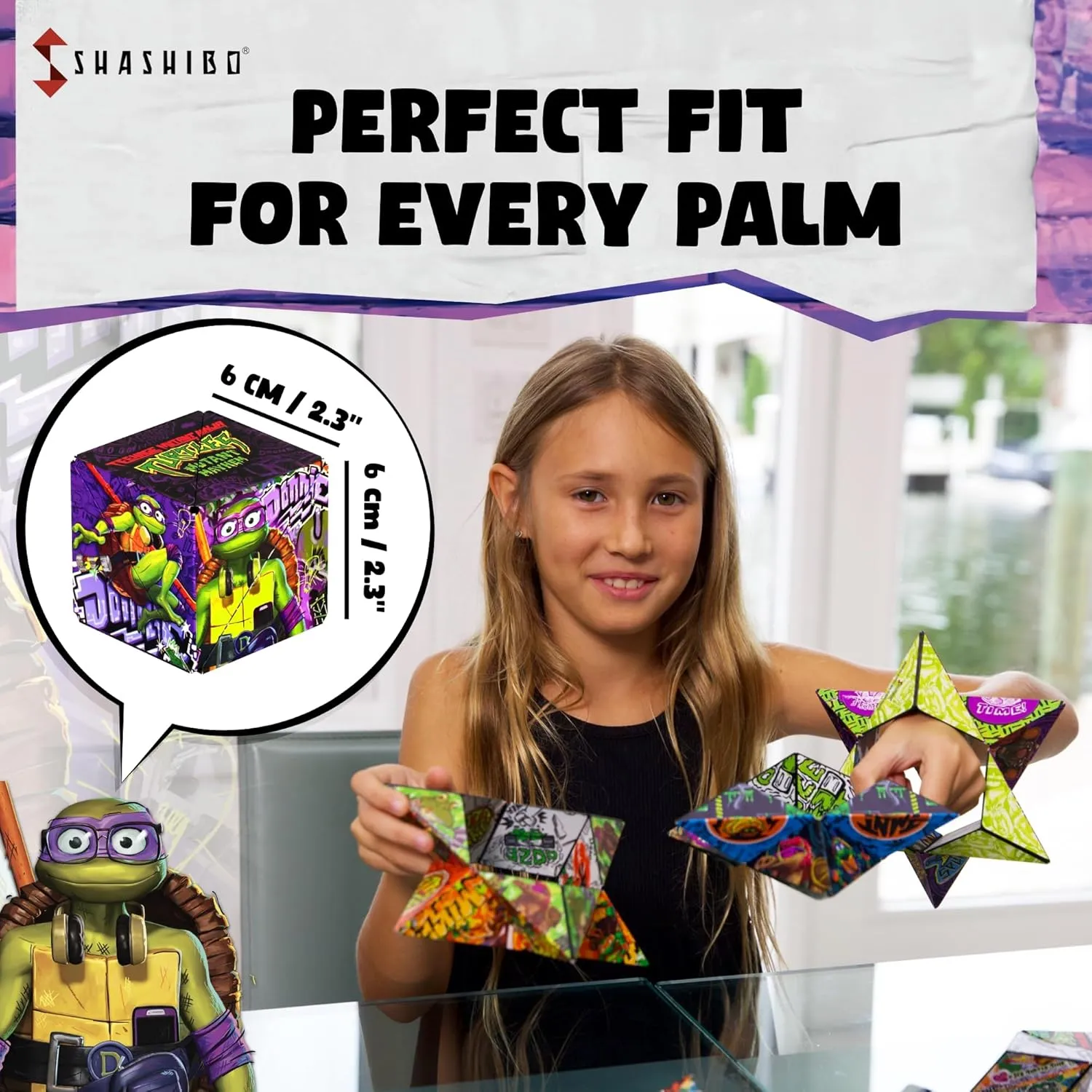 SHASHIBO Teenage Mutant Ninja Turtles Shape Shifting Box - STEM Magnetic Fidget Cube That Transforms Into Over 70 Shapes, Download Fun in Motion Toys Mobile App (Donnie)