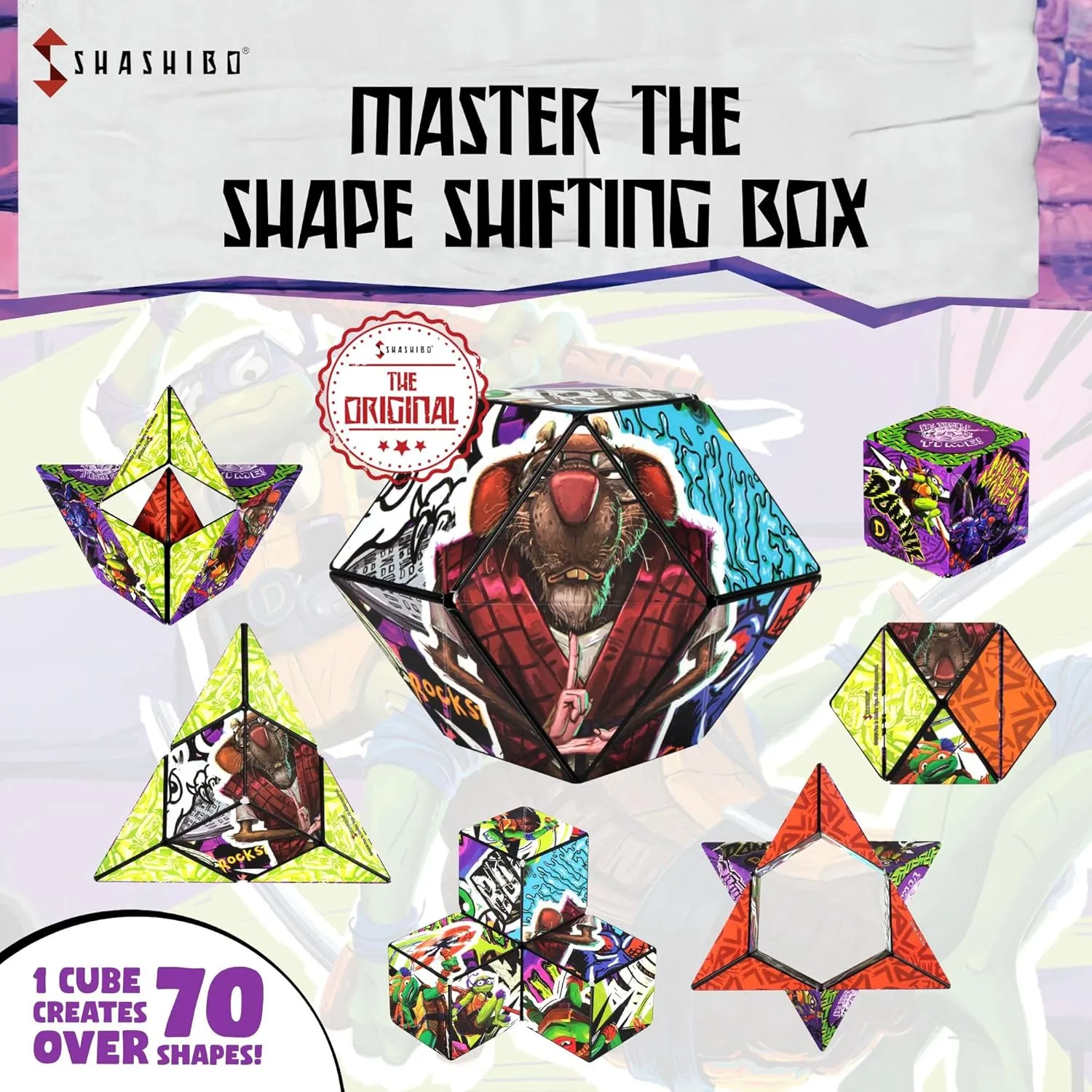 SHASHIBO Teenage Mutant Ninja Turtles Shape Shifting Box - STEM Magnetic Fidget Cube That Transforms Into Over 70 Shapes, Download Fun in Motion Toys Mobile App (Donnie)