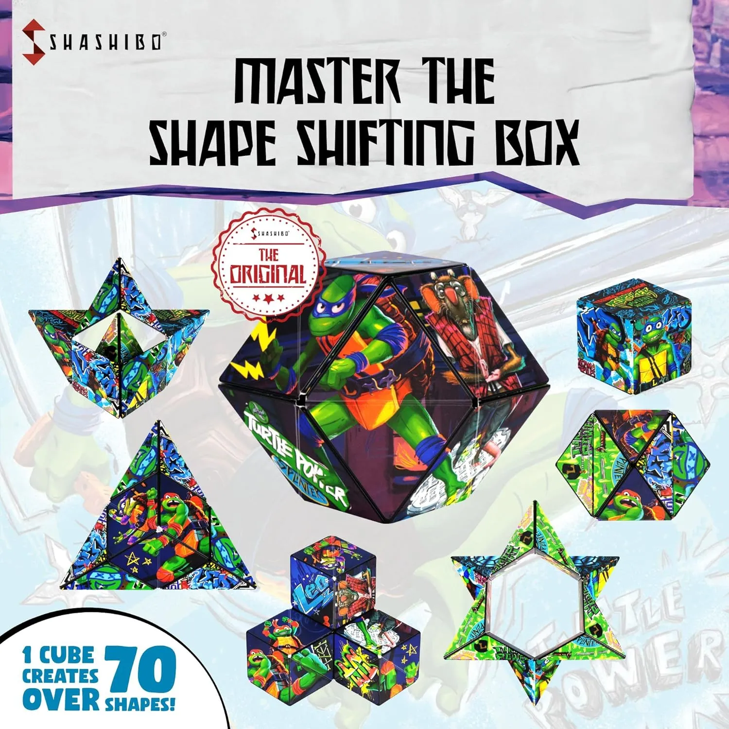 SHASHIBO Teenage Mutant Ninja Turtles Shape Shifting Box - STEM Magnetic Fidget Cube That Transforms Into Over 70 Shapes, Download Fun in Motion Toys Mobile App (Leo)