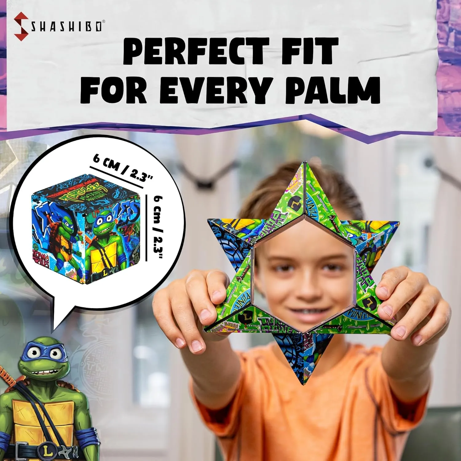SHASHIBO Teenage Mutant Ninja Turtles Shape Shifting Box - STEM Magnetic Fidget Cube That Transforms Into Over 70 Shapes, Download Fun in Motion Toys Mobile App (Leo)