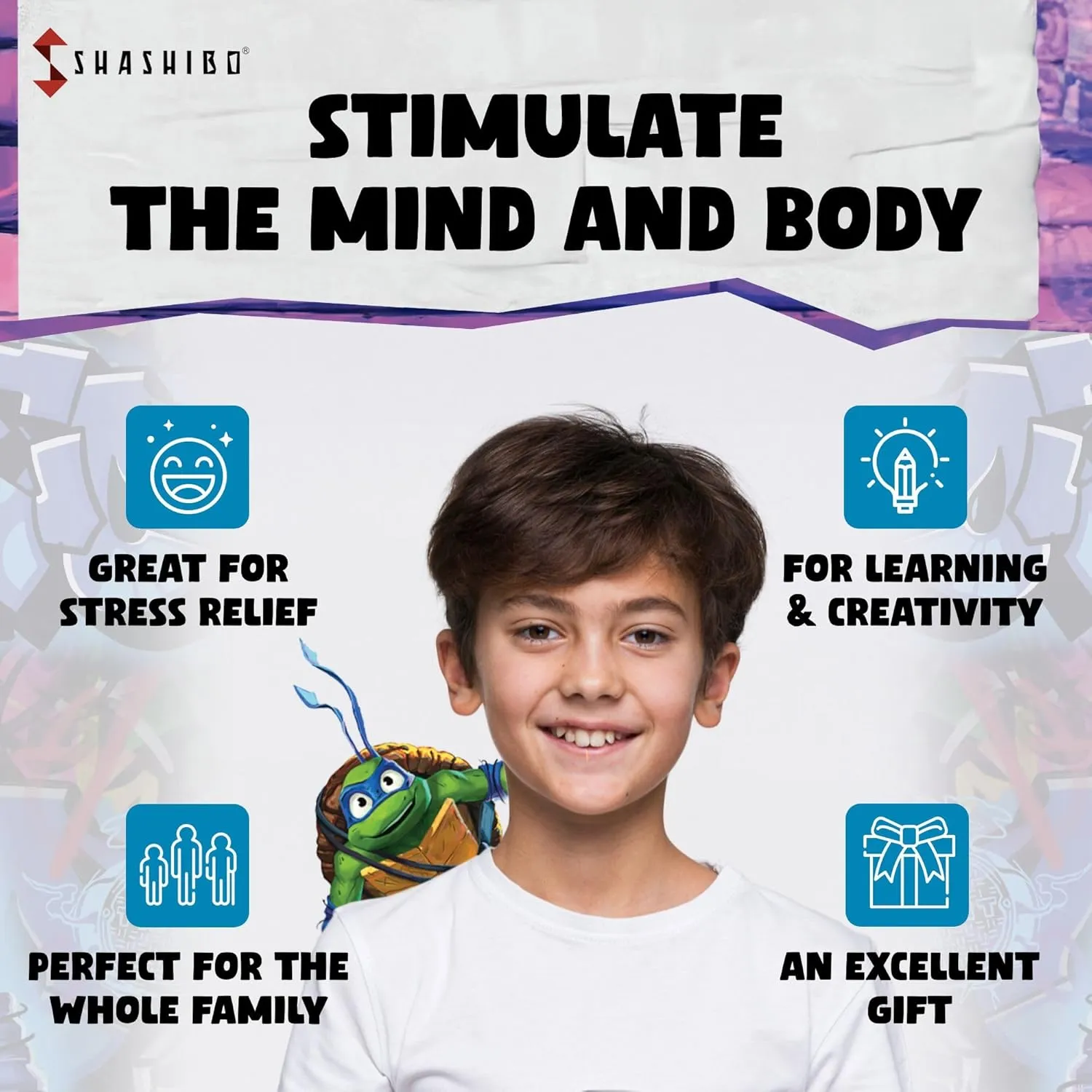 SHASHIBO Teenage Mutant Ninja Turtles Shape Shifting Box - STEM Magnetic Fidget Cube That Transforms Into Over 70 Shapes, Download Fun in Motion Toys Mobile App (Leo)