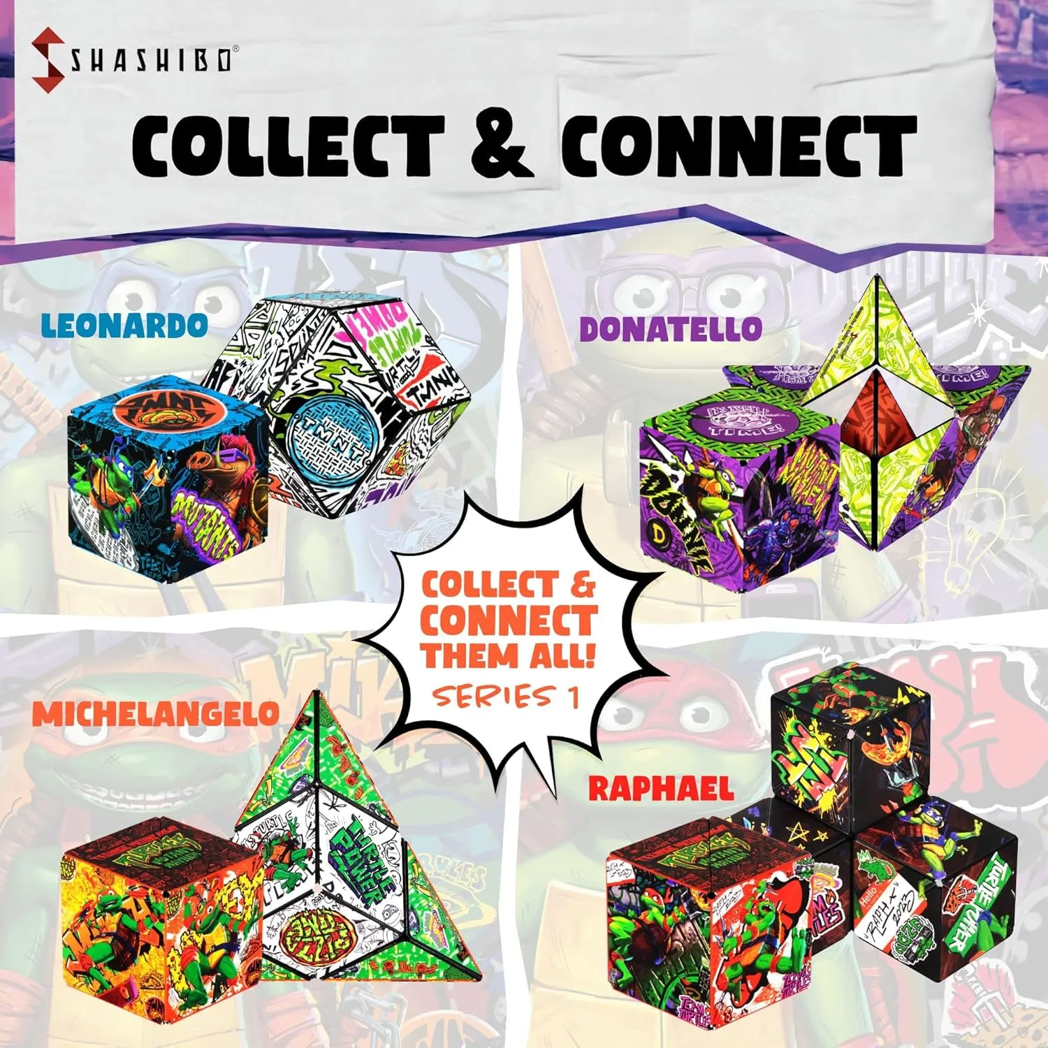 SHASHIBO Teenage Mutant Ninja Turtles Shape Shifting Box - STEM Magnetic Fidget Cube That Transforms Into Over 70 Shapes, Download Fun in Motion Toys Mobile App (Mikey)