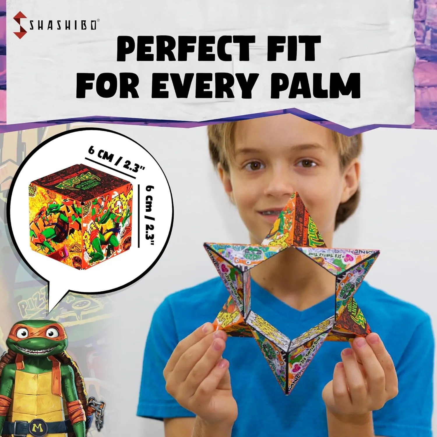 SHASHIBO Teenage Mutant Ninja Turtles Shape Shifting Box - STEM Magnetic Fidget Cube That Transforms Into Over 70 Shapes, Download Fun in Motion Toys Mobile App (Mikey)