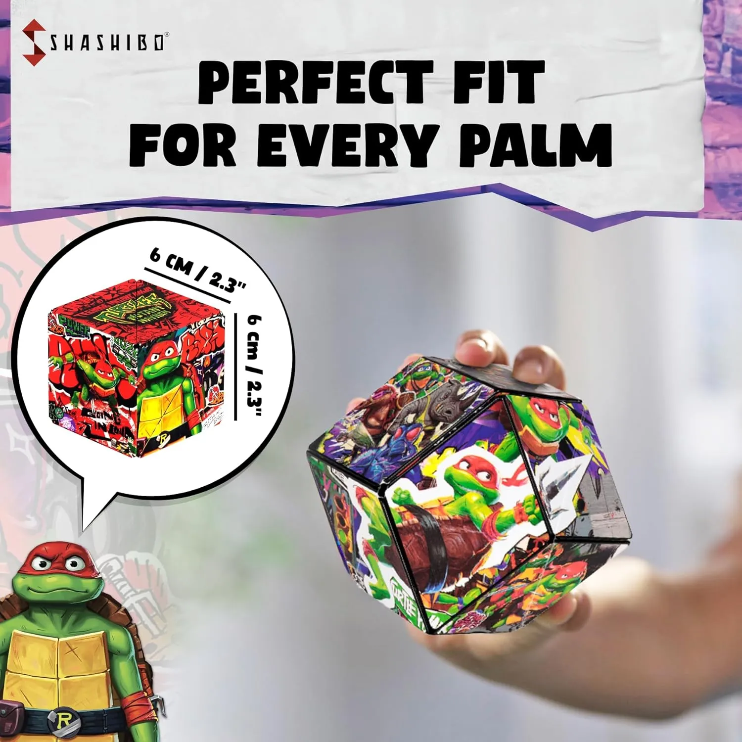 SHASHIBO Teenage Mutant Ninja Turtles Shape Shifting Box - STEM Magnetic Fidget Cube That Transforms Into Over 70 Shapes, Download Fun in Motion Toys Mobile App (Raphael)