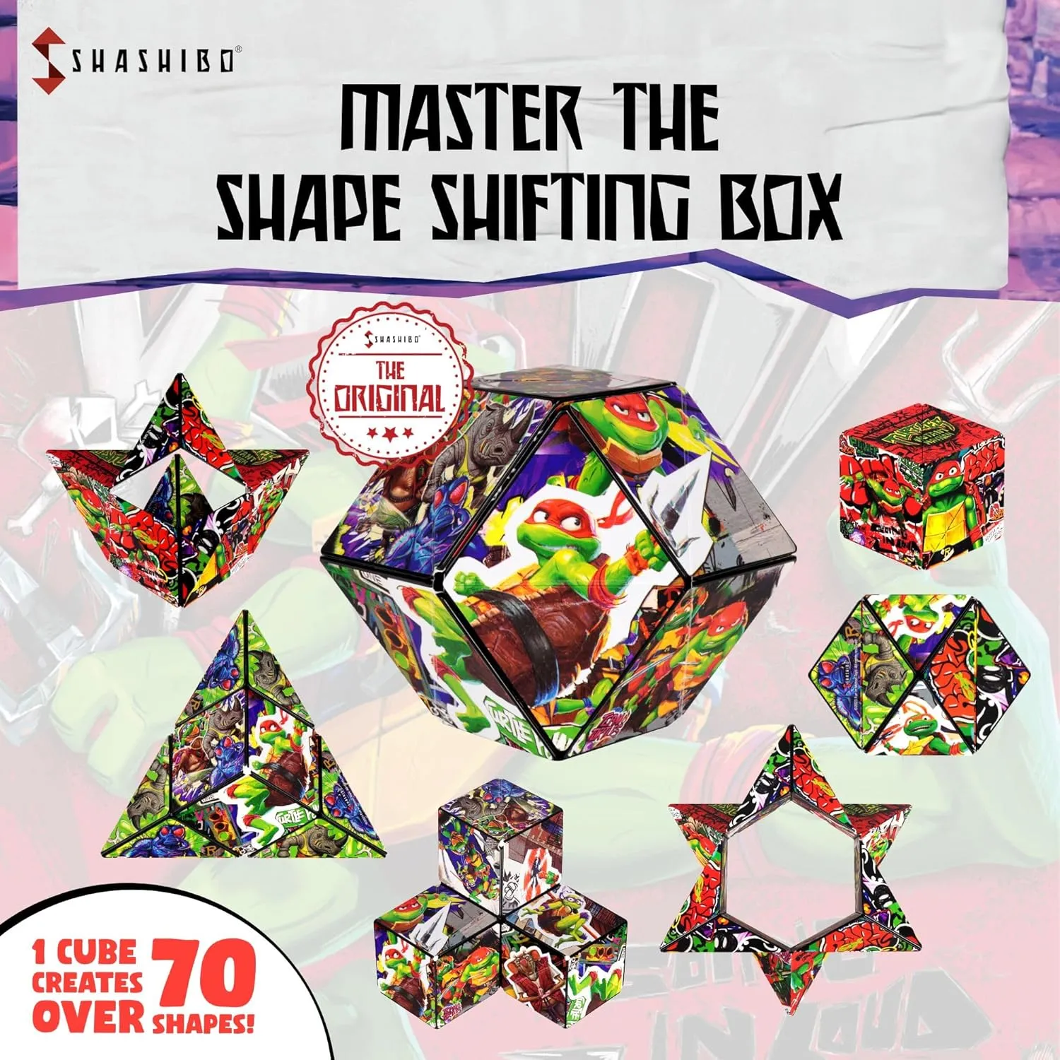 SHASHIBO Teenage Mutant Ninja Turtles Shape Shifting Box - STEM Magnetic Fidget Cube That Transforms Into Over 70 Shapes, Download Fun in Motion Toys Mobile App (Raphael)