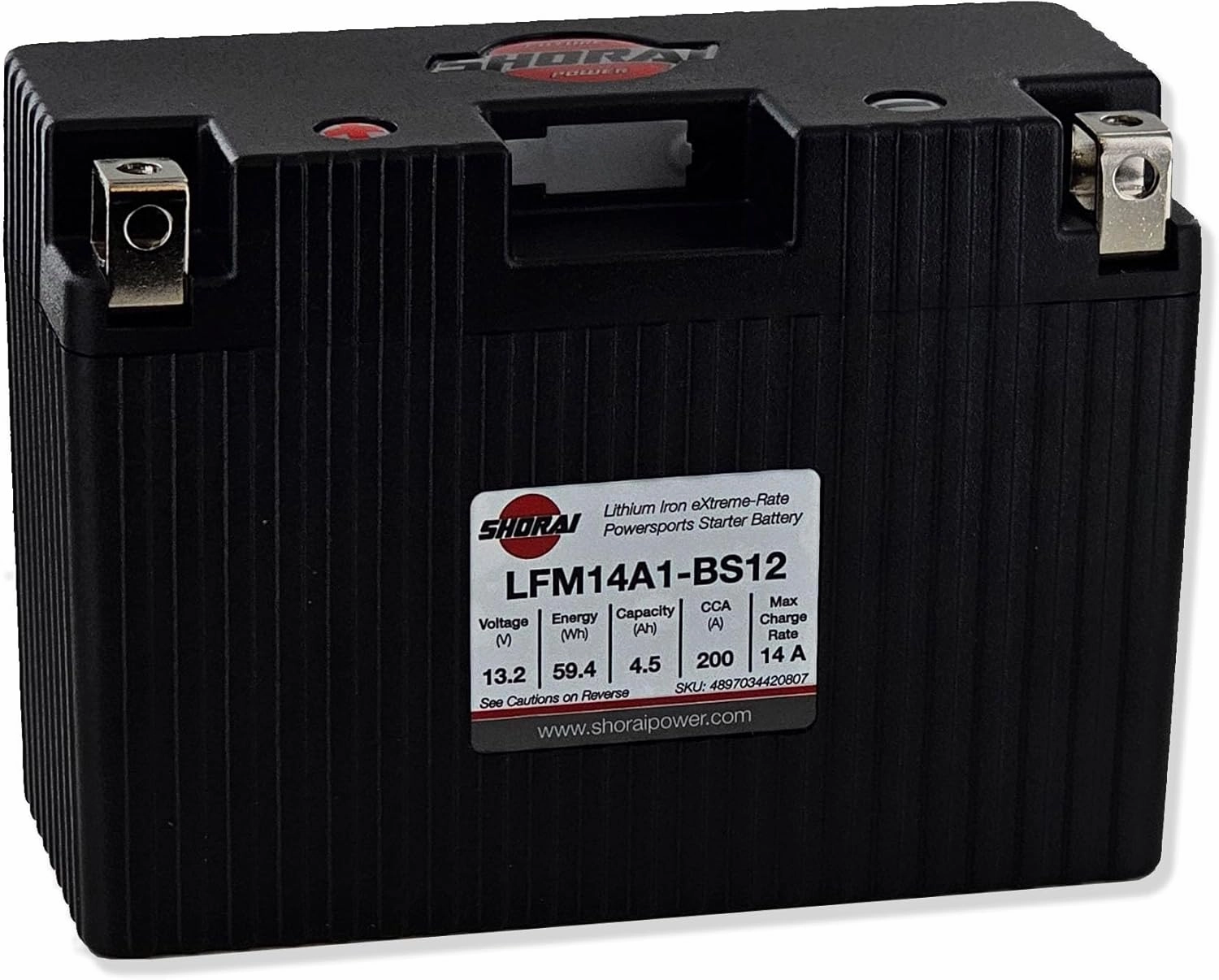 Shorai LFM Lithium-Iron Battery w/BMS, LFM14A1-BS12, 4.5Ah 13.2V, 59.4WHr, A Type, Case 1