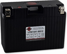 Shorai LFM Lithium-Iron Battery w/BMS, LFM14A1-BS12, 4.5Ah 13.2V, 59.4WHr, A Type, Case 1